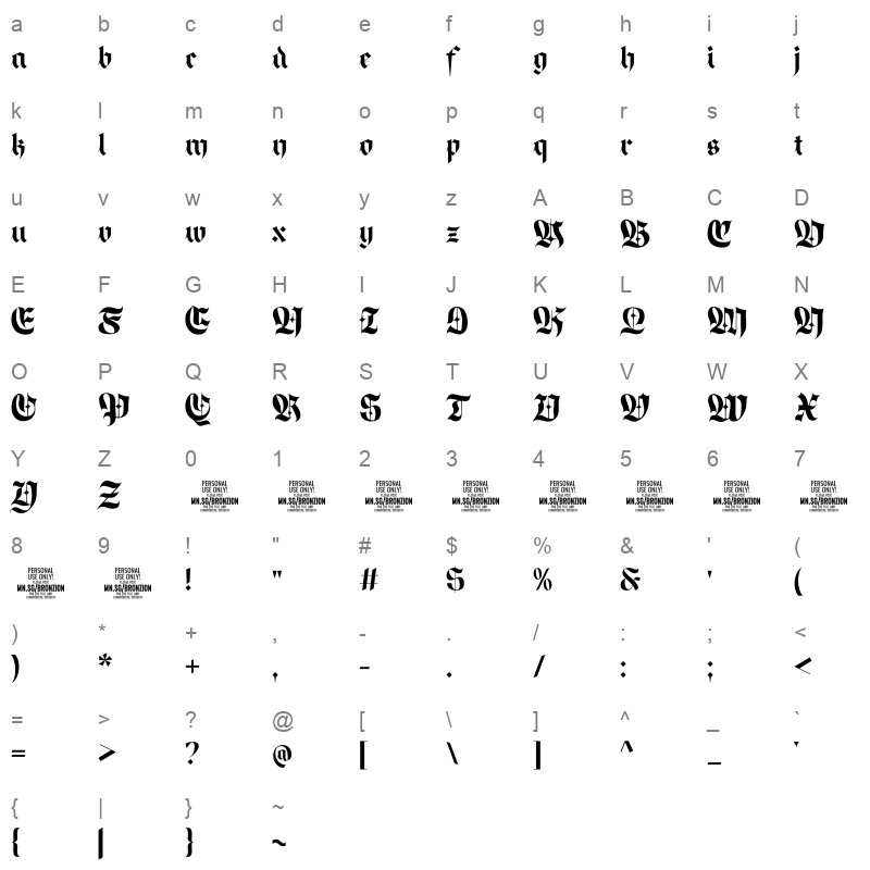 Bronzion Black Character Map