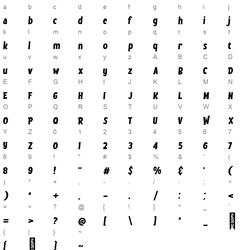 Browood Regular Character Map