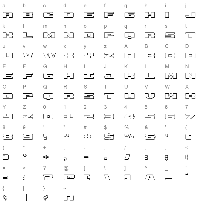 buckinbronc spaced 3d Character Map