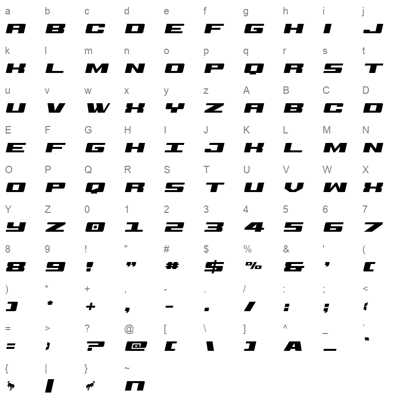 buckinbronc spaced ital Character Map