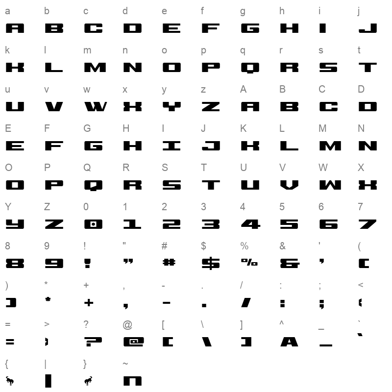 buckinbronc title Character Map