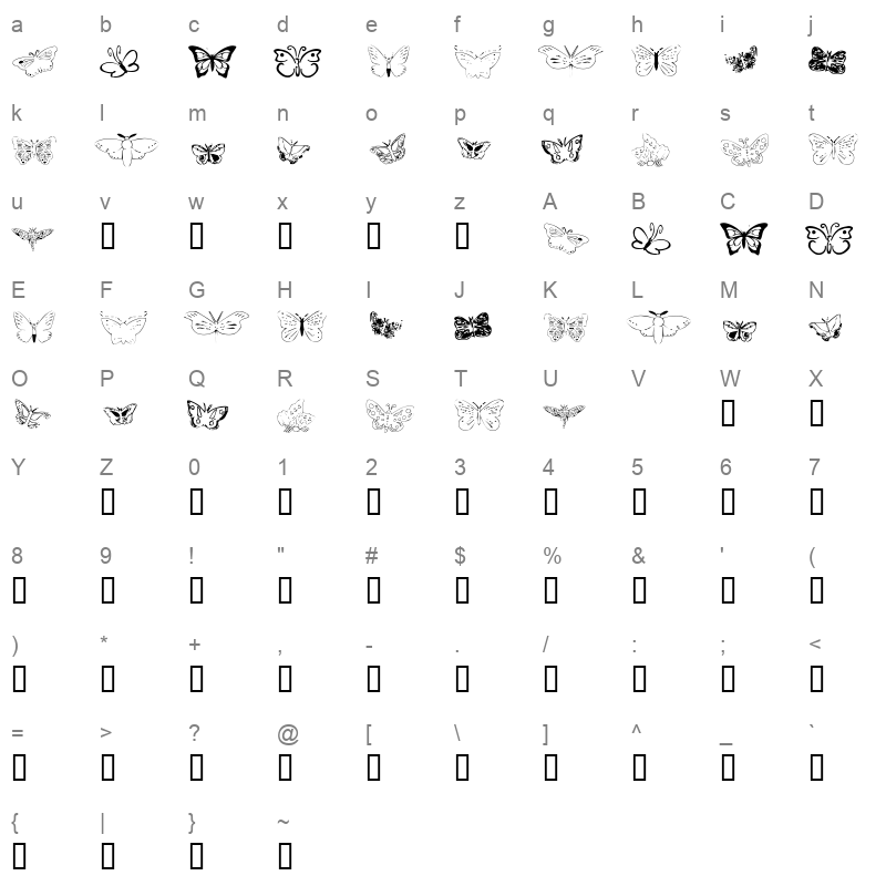 ButterflyHeaven Regular Character Map