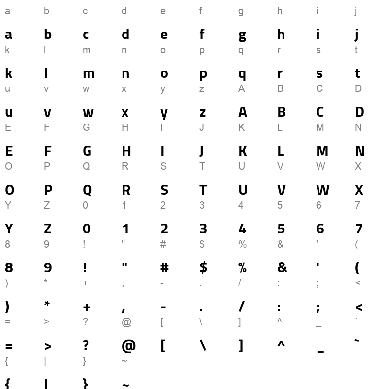 Cairo Bold Character Map