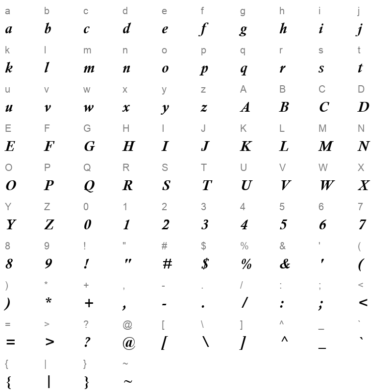 CALISTBI Character Map