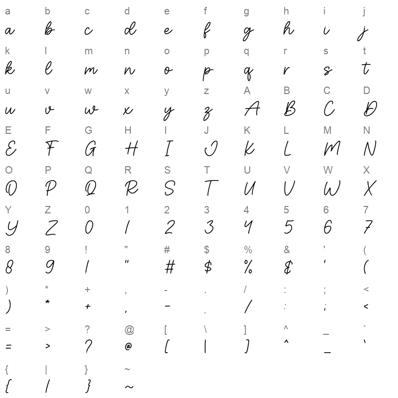 Calistie OTF Character Map