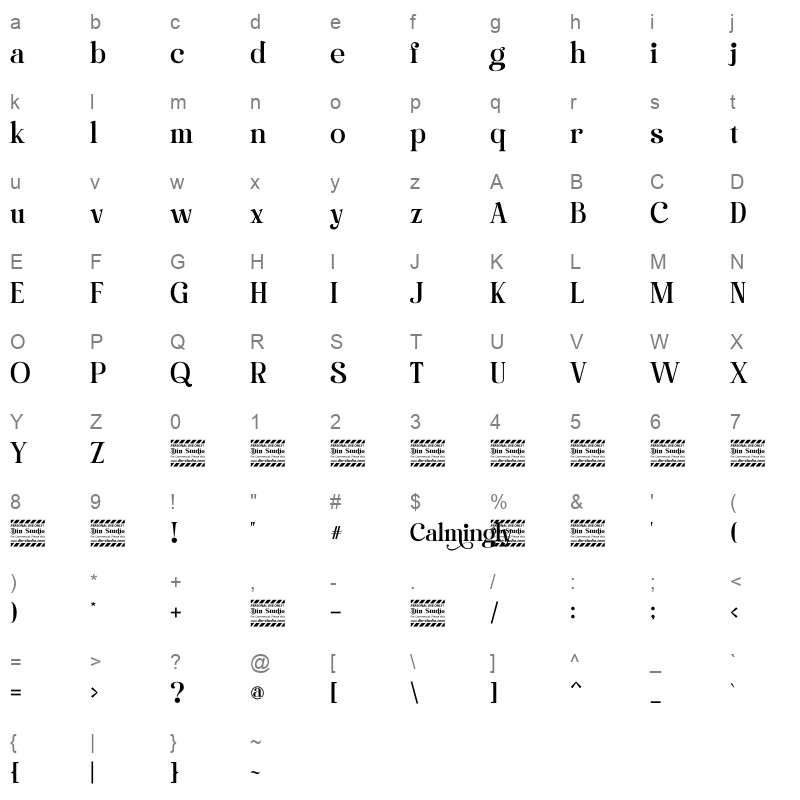 Calmingly Character Map