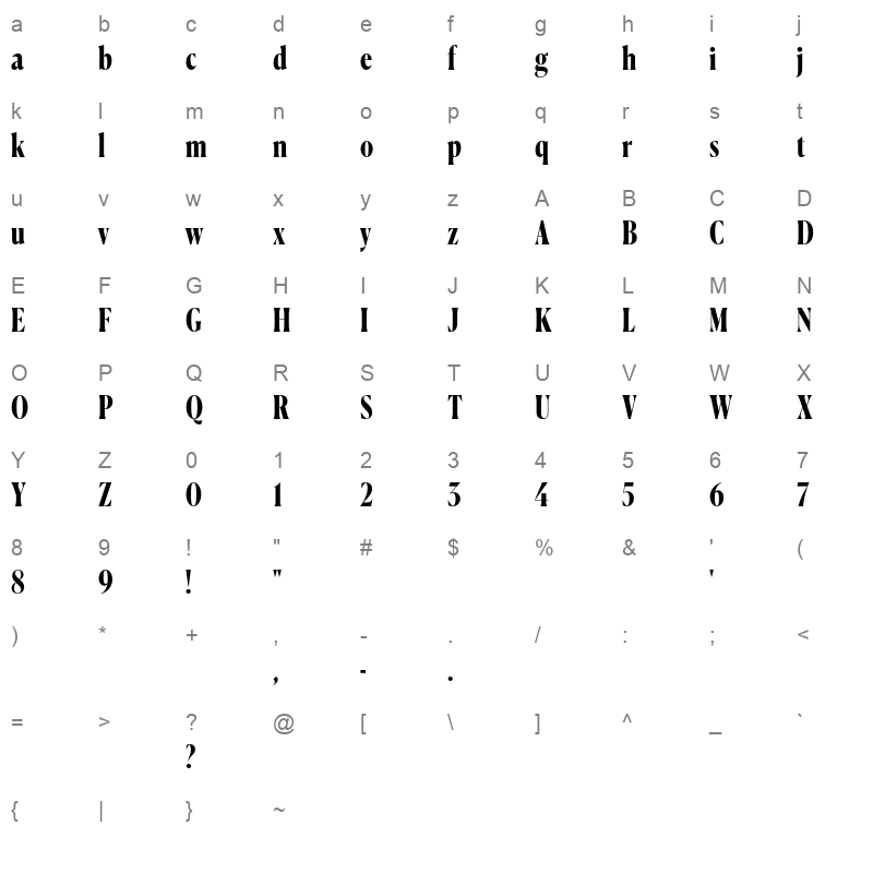 CanelaCondensed Bold Trial Character Map