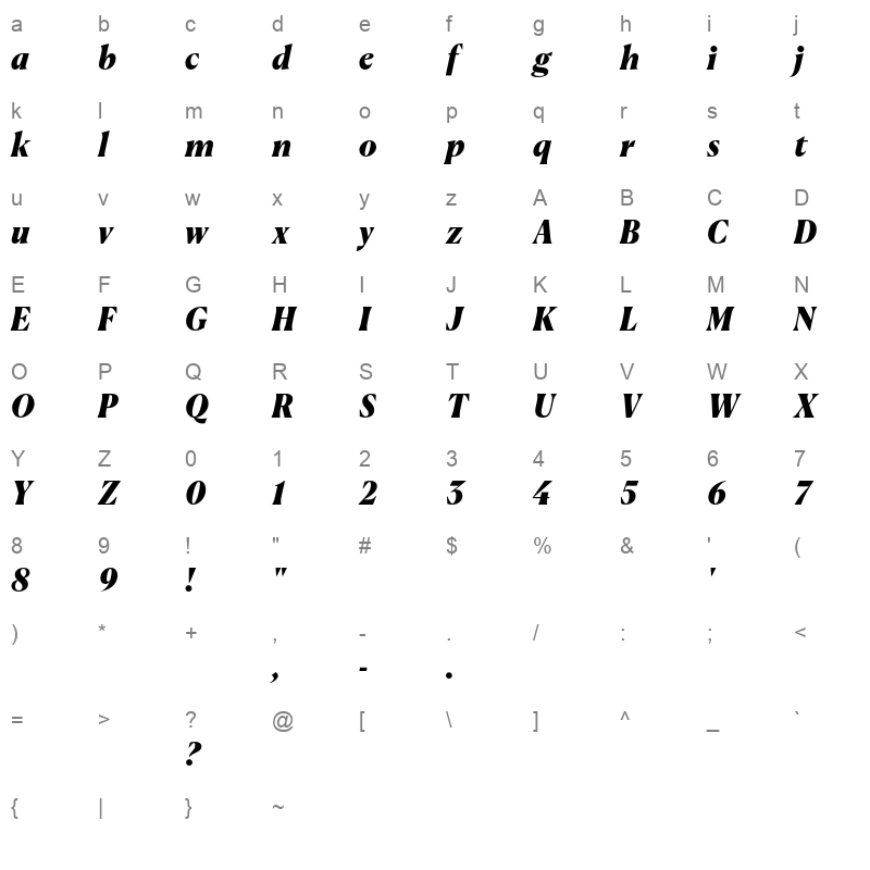 CanelaDeck BlackItalic Trial Character Map