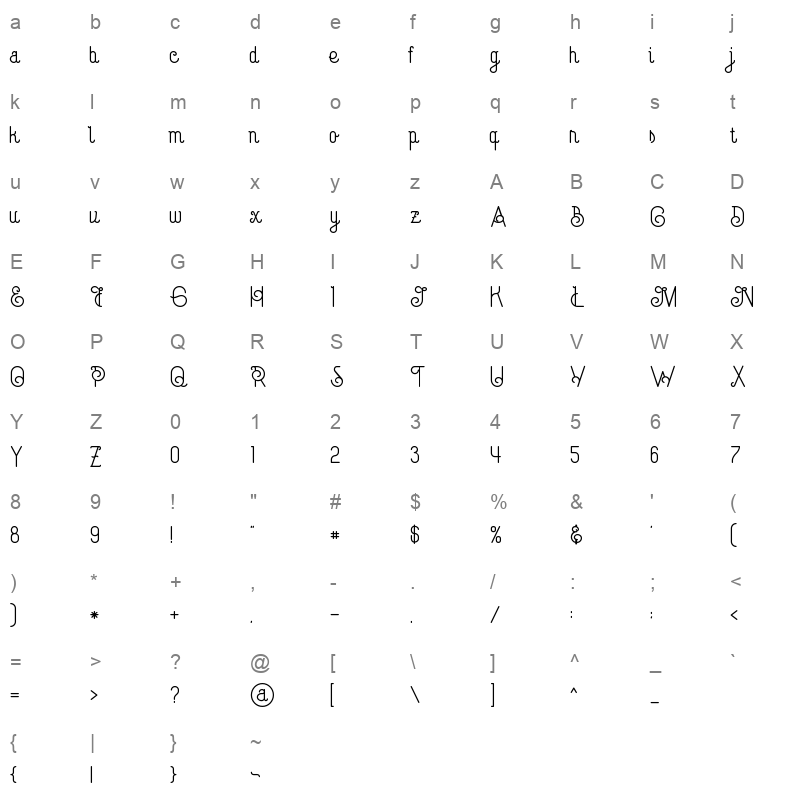 Capella Regular Character Map