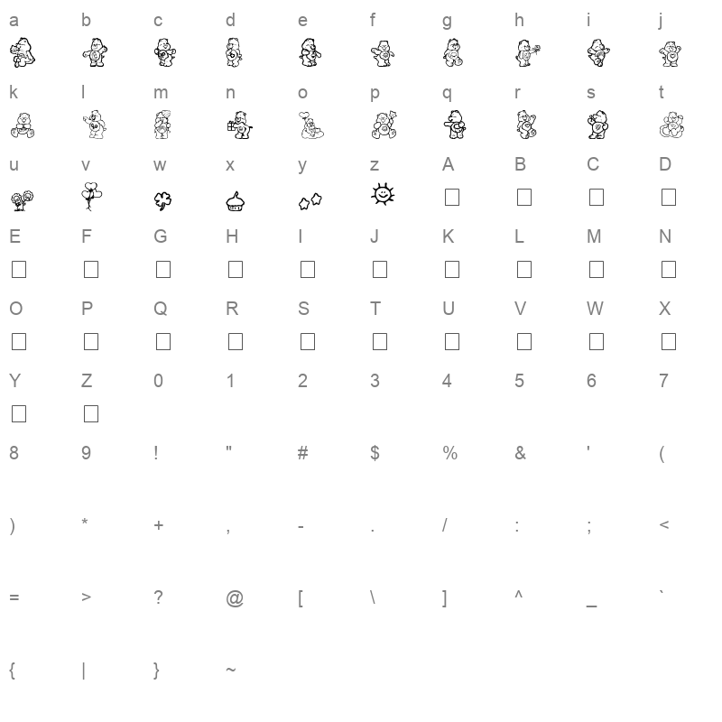 CareBearsbyIacy Regular Character Map