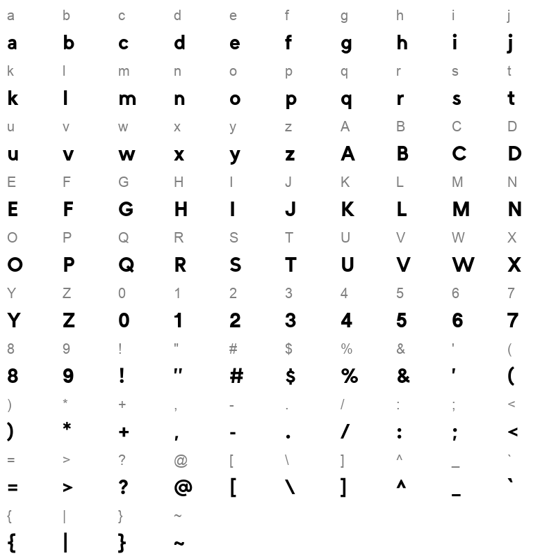 Careem Bold Character Map