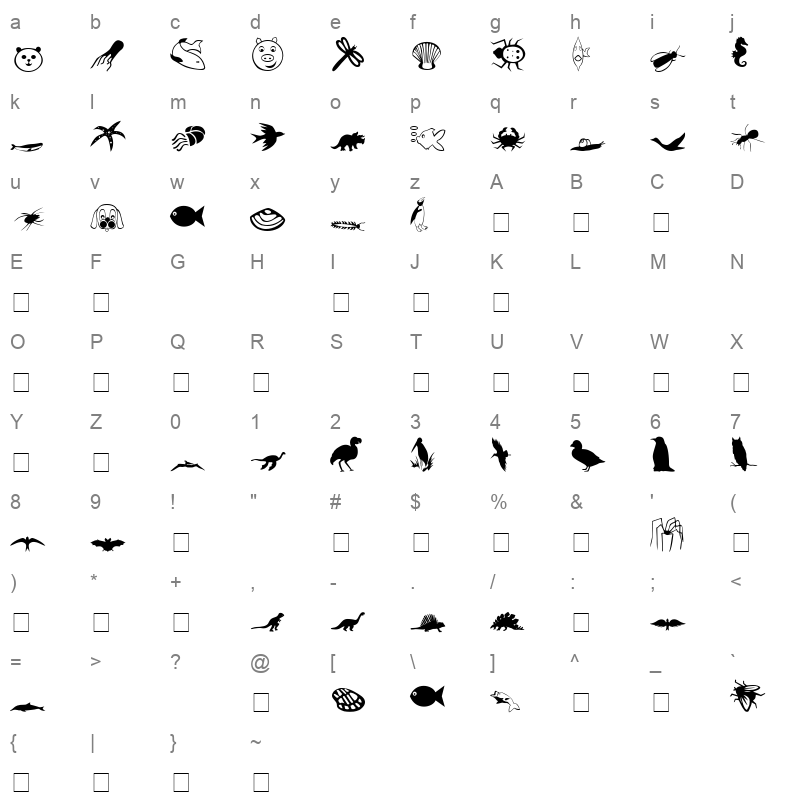 Carr Animal Dingbats Regular Character Map