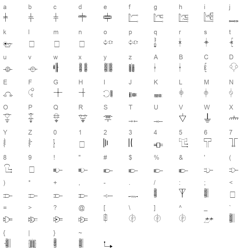 Carr Electronic Dingbats Regular Character Map