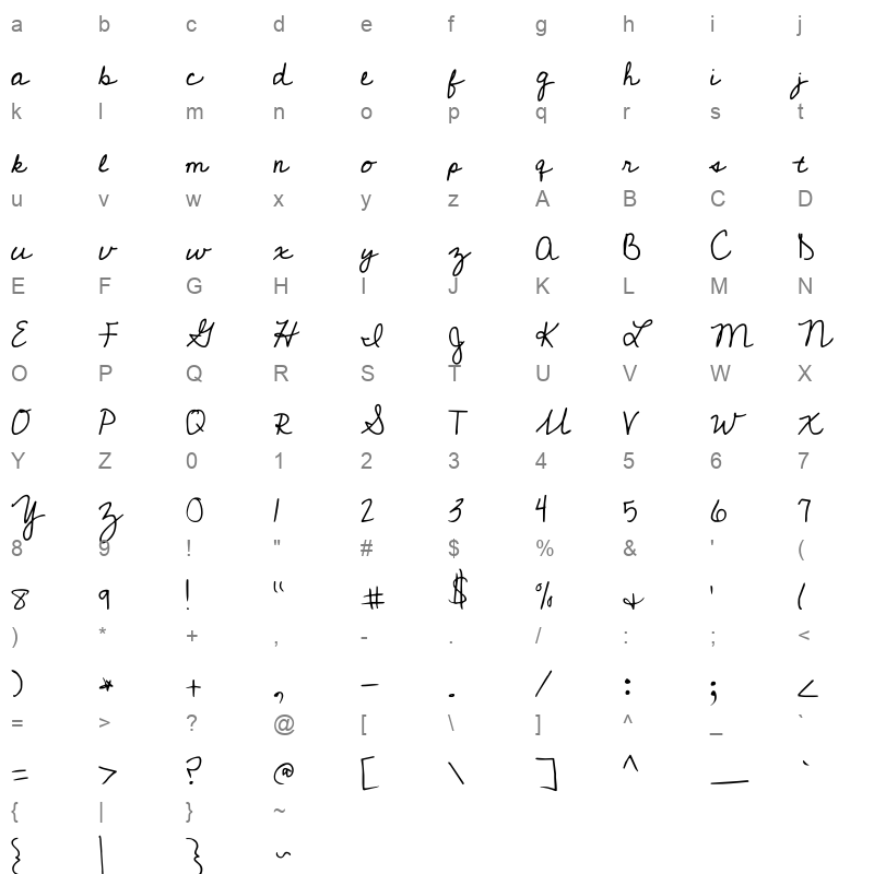 Cedarville Cursive Regular Character Map