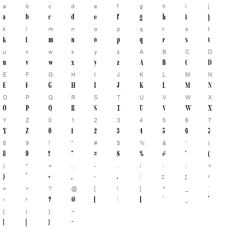 Chicago Darling Serif Character Map