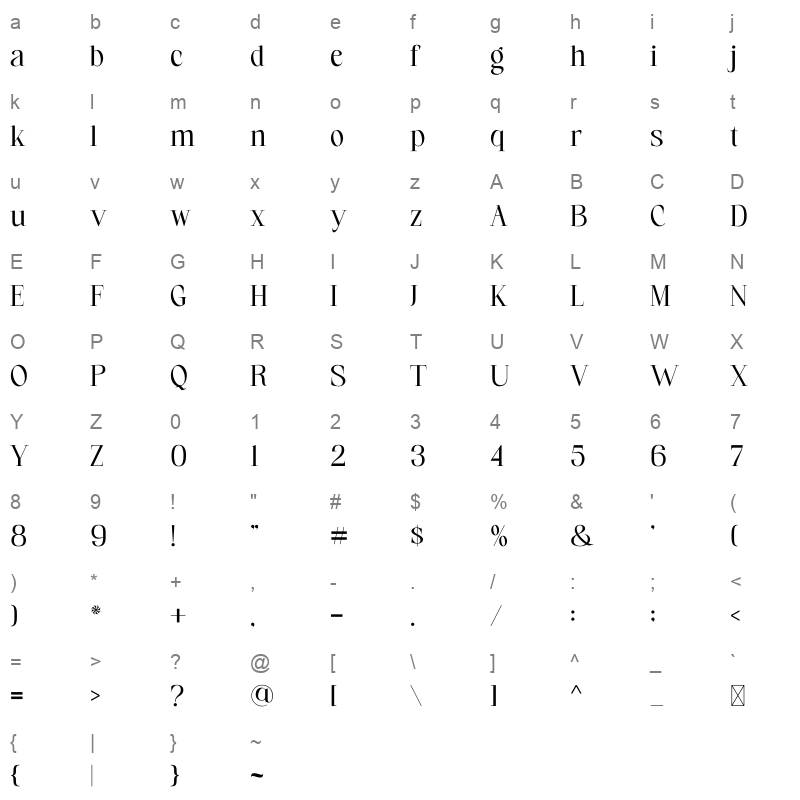 Cornate woff2 Character Map