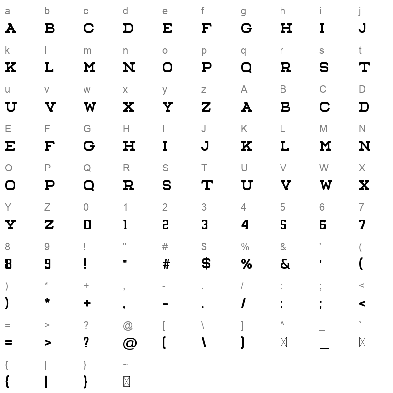 COWBOYWILDWEST Character Map