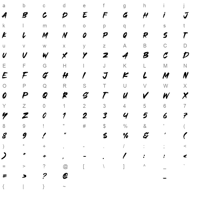Crashbow Character Map
