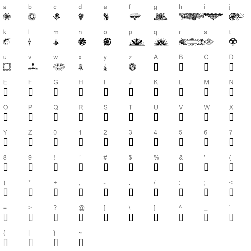 DesignerMotifsTwo Regular Character Map
