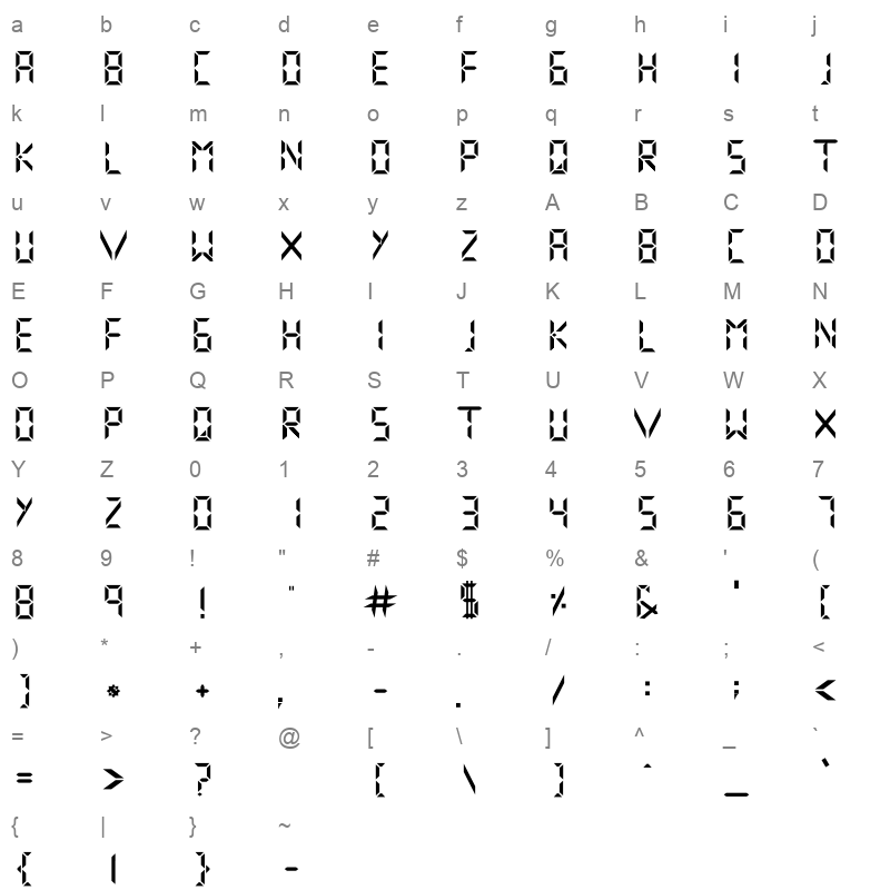 DigitalNumbers Regular Character Map