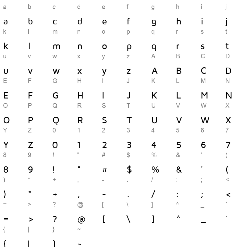 Dima Classic Medium Character Map