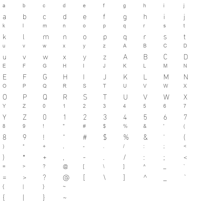 DIN Next LT Arabic Ultra Light Character Map