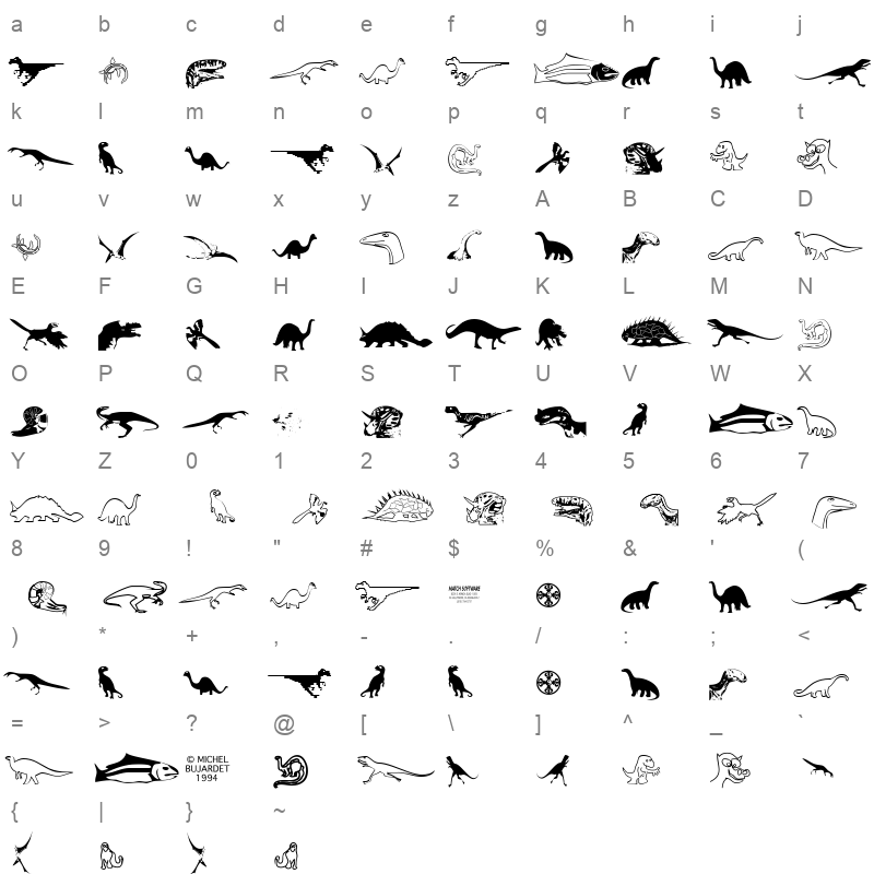 DinosoType Regular Character Map