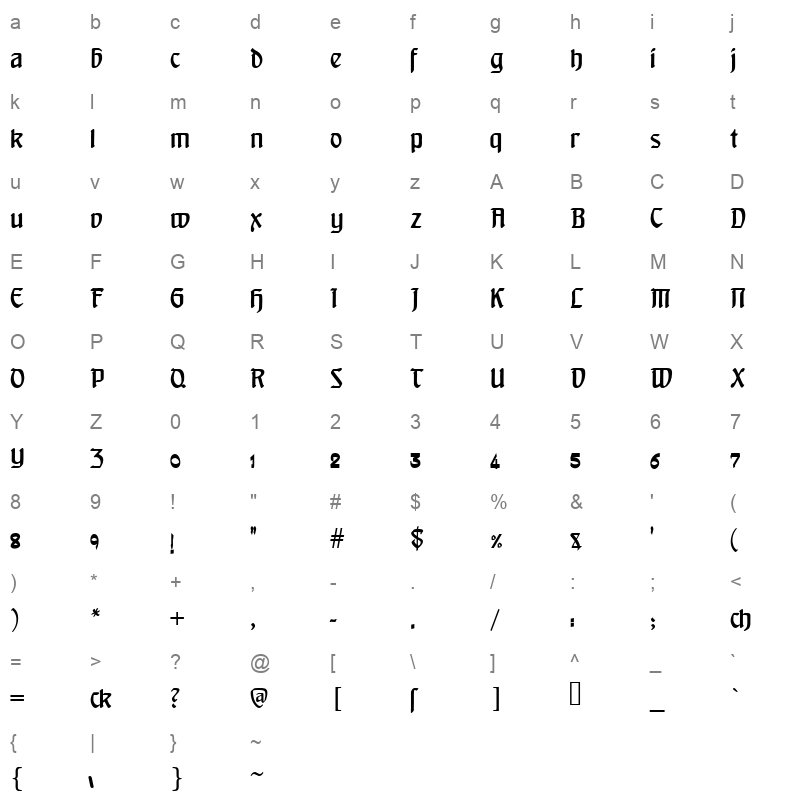 djadli OTFal Qabas Regular Character Map