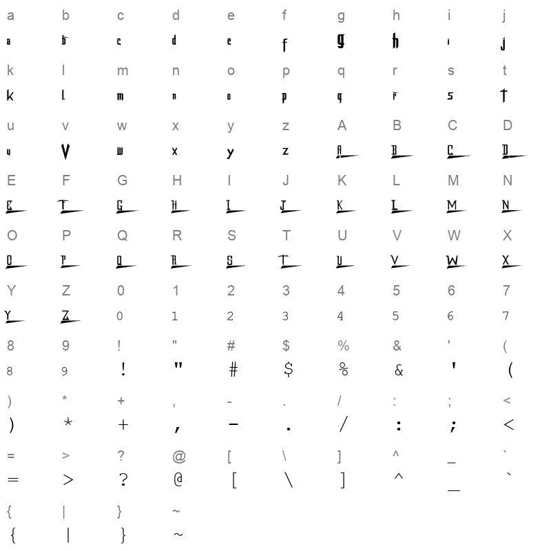 Dragonell Regular Character Map