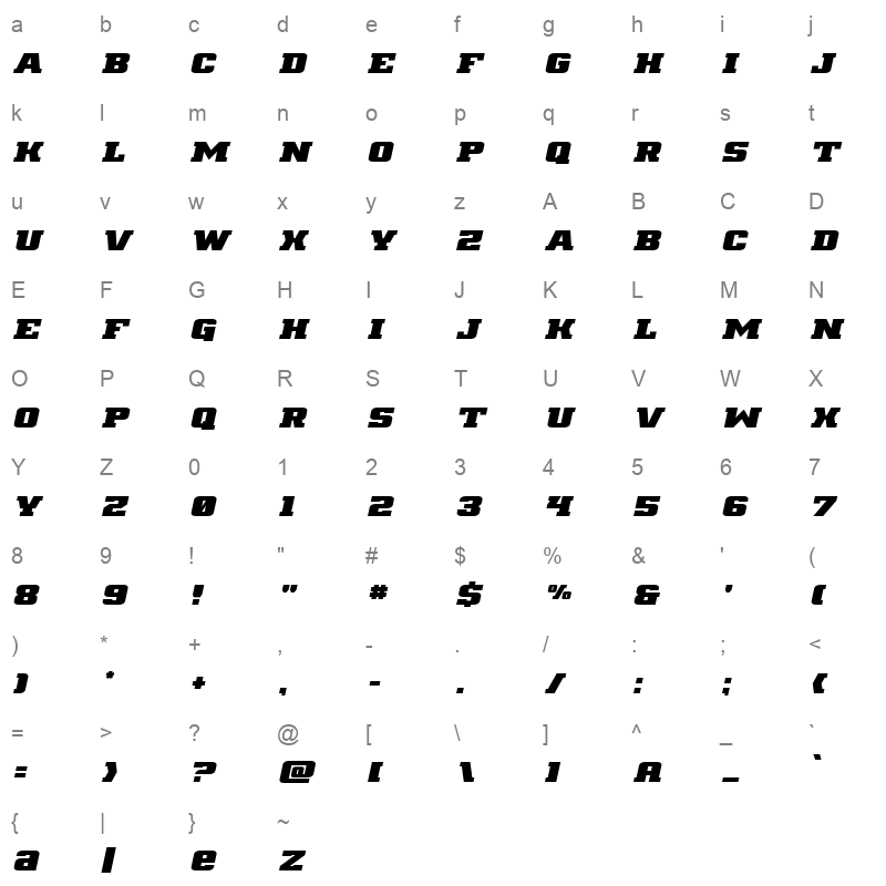 drover title italc Character Map