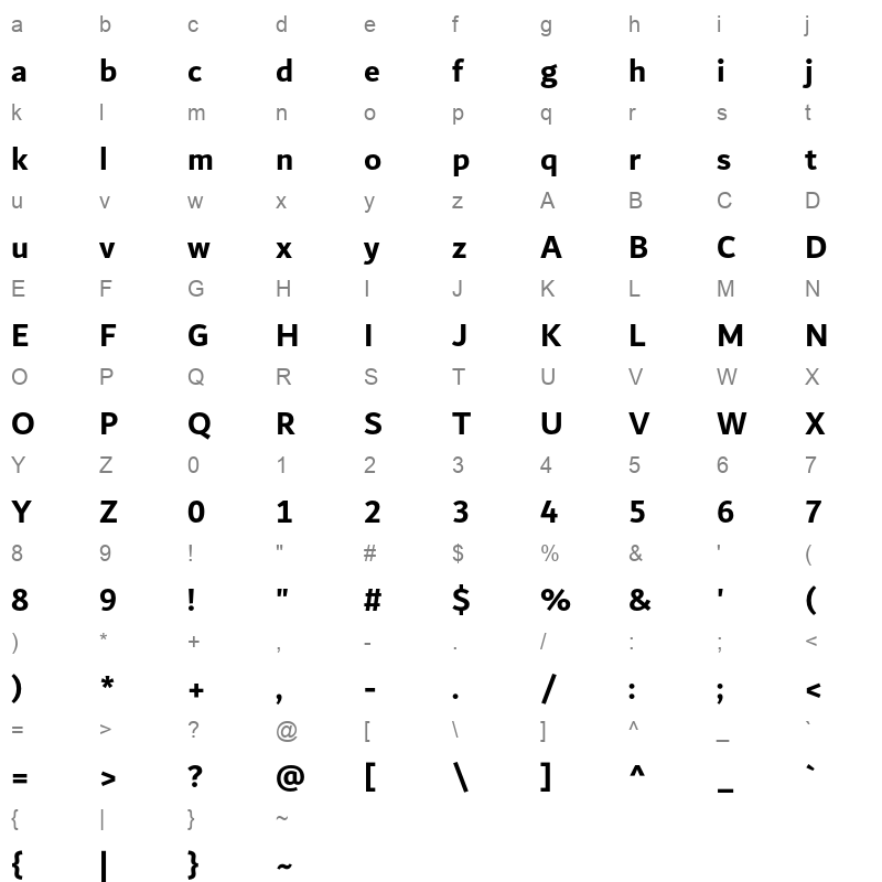 Dubai Bold Character Map