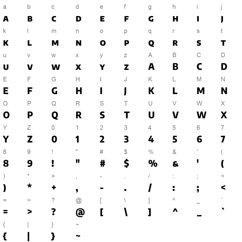 EncodeSansSC SemiCondensed ExtraBold Character Map
