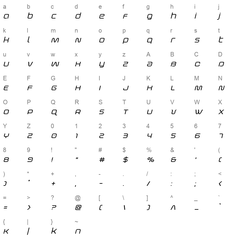 fox on thego semi bold ital Character Map