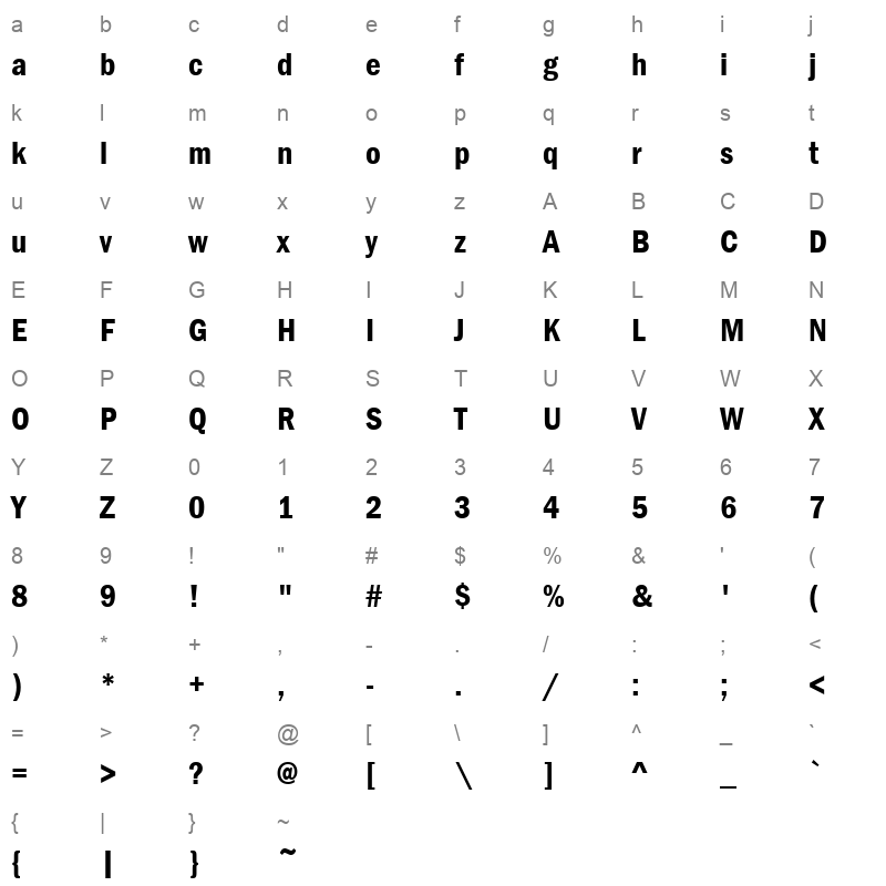 FRADMCN Character Map