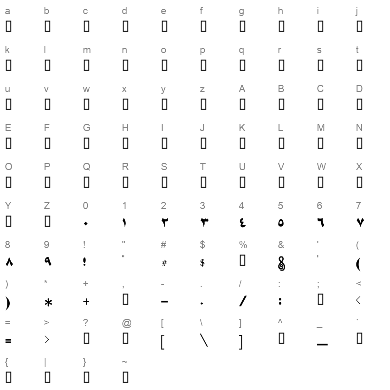 GE Aridi NaskhBlack Character Map