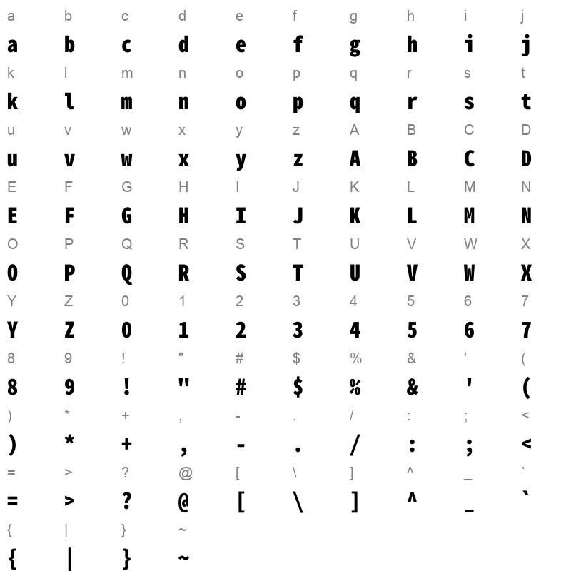 Gen Shin Gothic Monospace Heavy Character Map