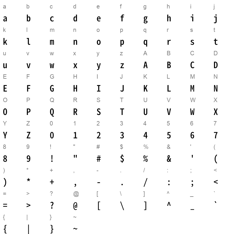 Gen Shin Gothic Monospace Medium Character Map