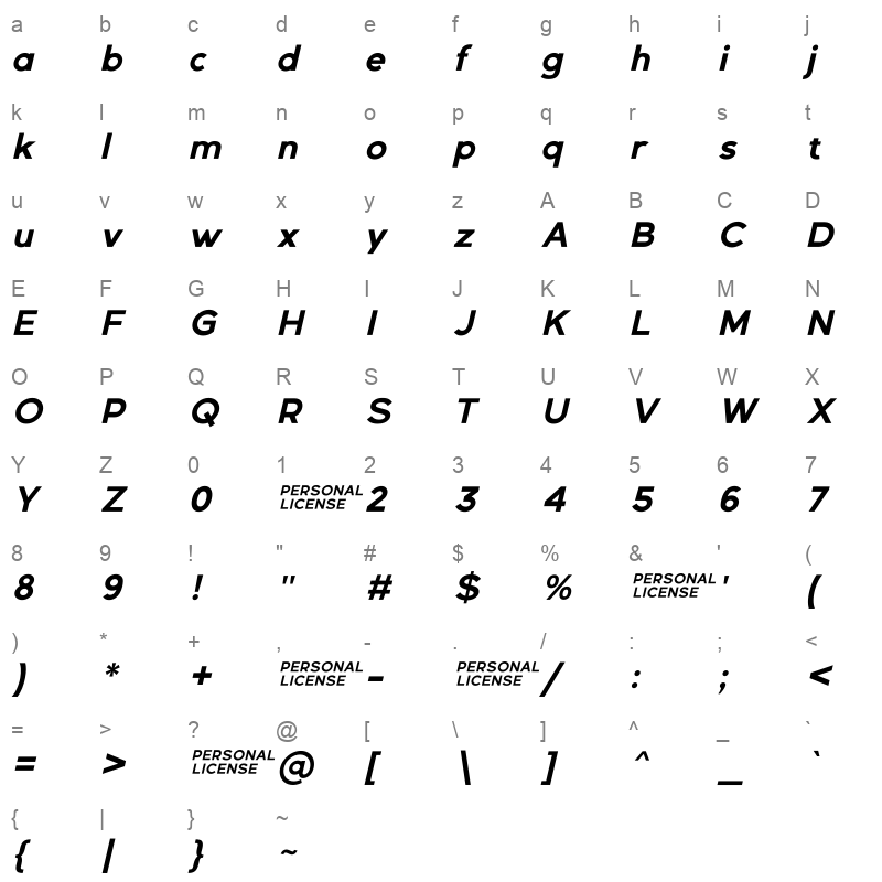 GexoSans BoldItalic Character Map