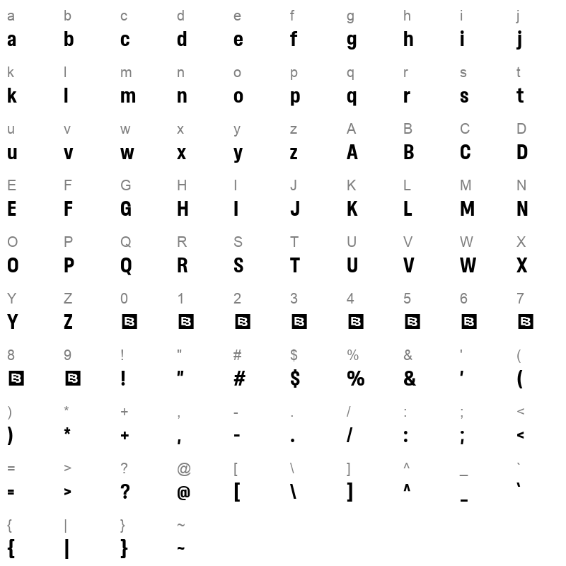 GibstoneTrial Bold Character Map