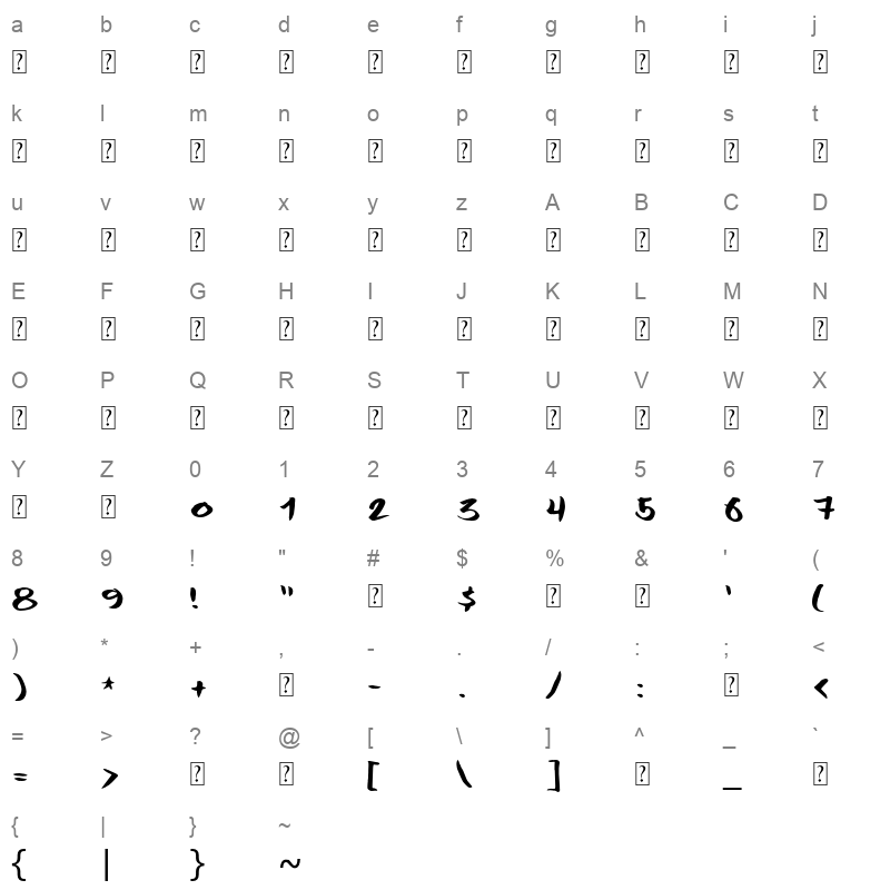 Graffiti Font Normal Character Map
