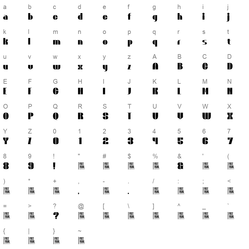 Grand Space WOFF Character Map