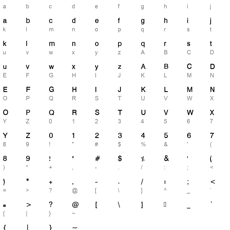 Hacen Typographer Book Character Map