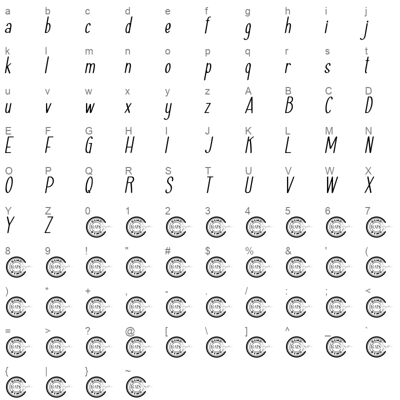 Haiesley S Condensed Italic Character Map