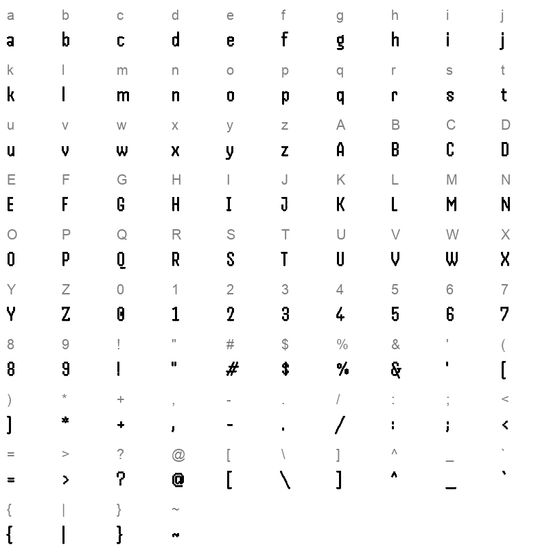 Handjet Medium Character Map