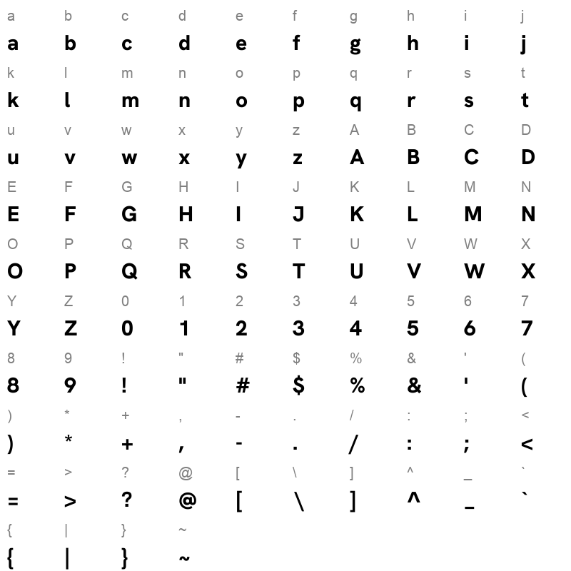 Hanken Grotesk Extra Bold Character Map