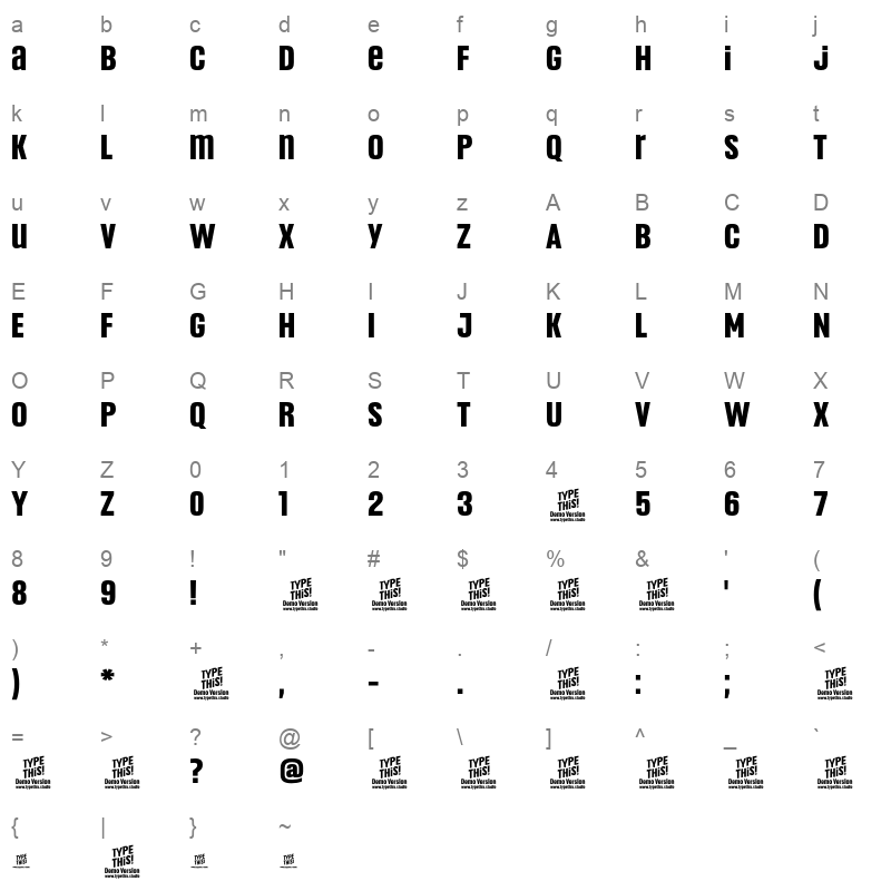 Headlines UniA Bold Character Map