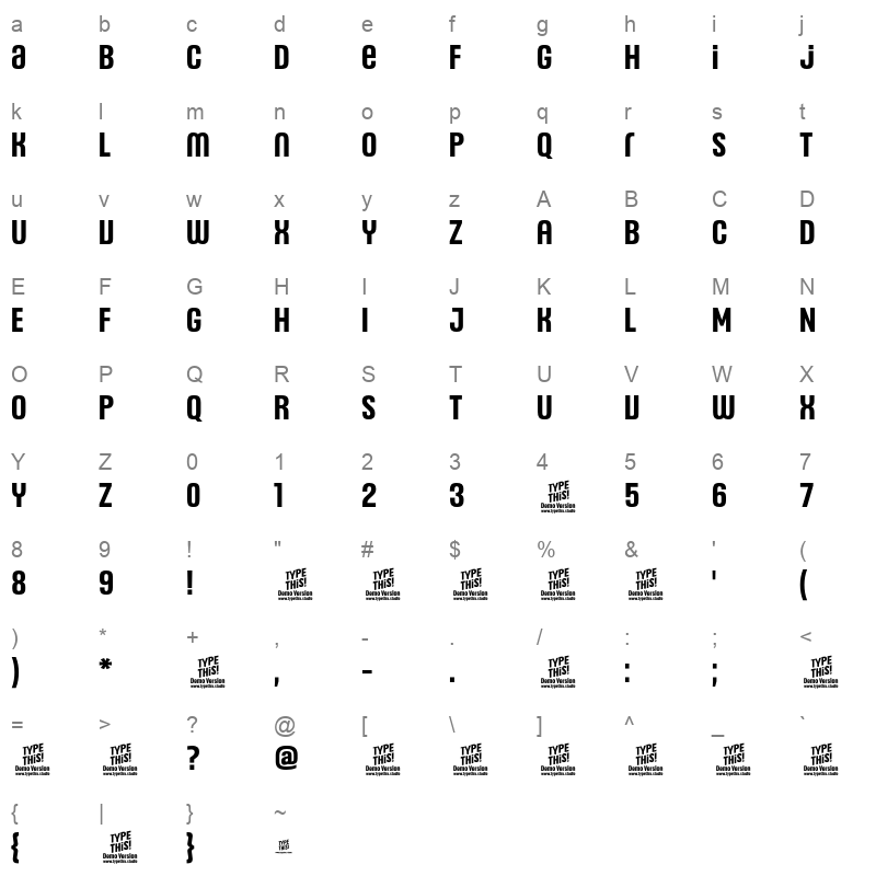 HeadlinesUniC SemiBold Character Map