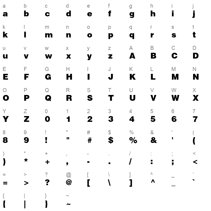 Helvetica LT Std Black Character Map
