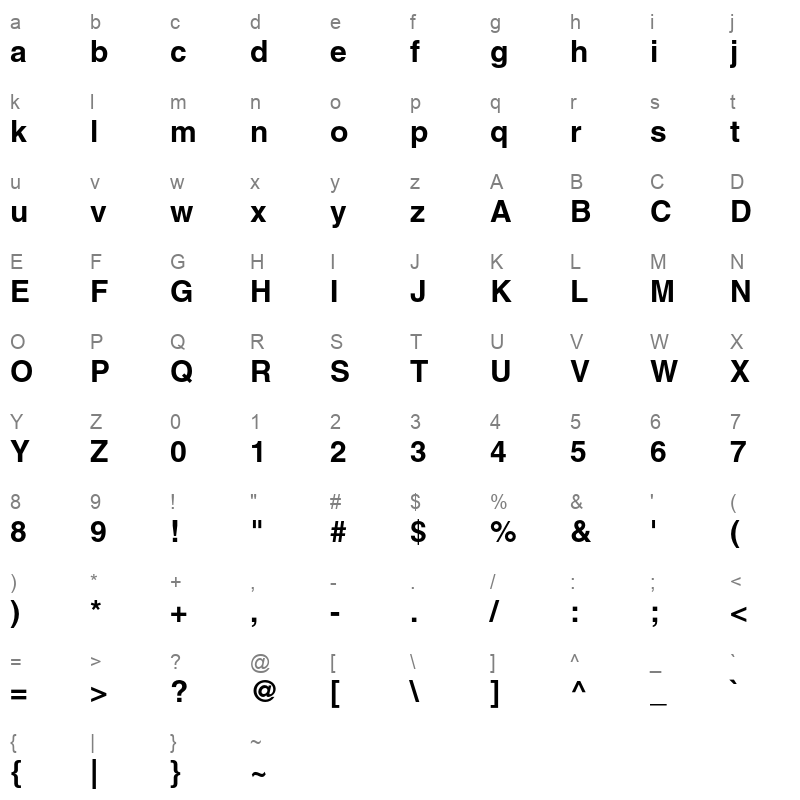 Helvetica LT Std Bold Character Map