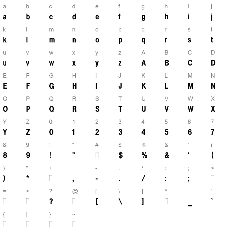 Helvetica Medium Condensed Plai Regular Character Map